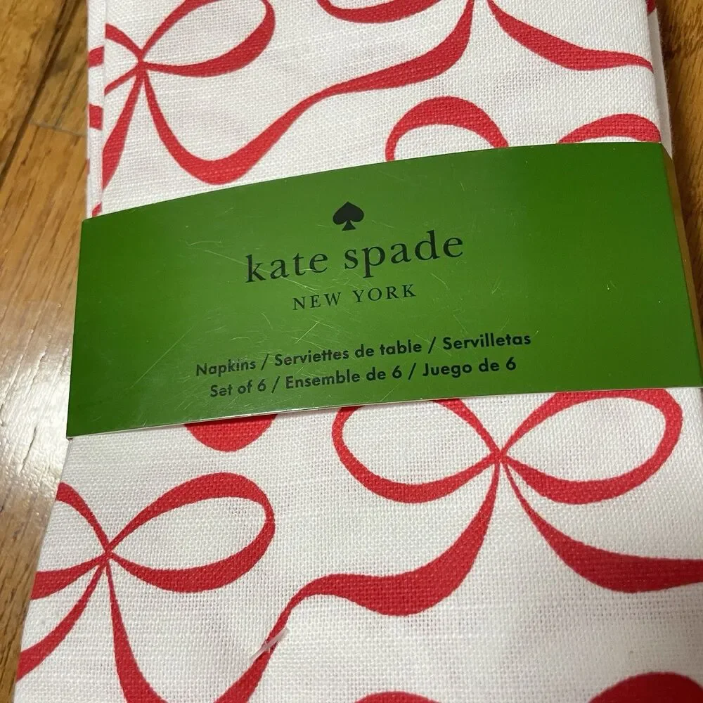 Kate Spade New York Red Bow Print Cloth Napkins – Set of 6 – 19 x 19 In – New